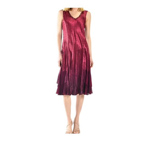 Komarov dress beaded v neck charmeuse chiffon sleeveless red size X-Large XL - Picture 1 of 7